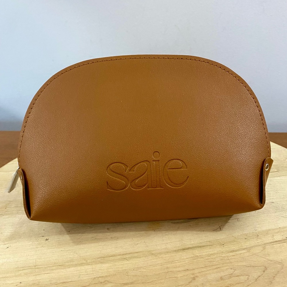 Saie Beauty Makeup Bag Camel Brown Vegan Leather Cosmetic Pouch Sephora Promo